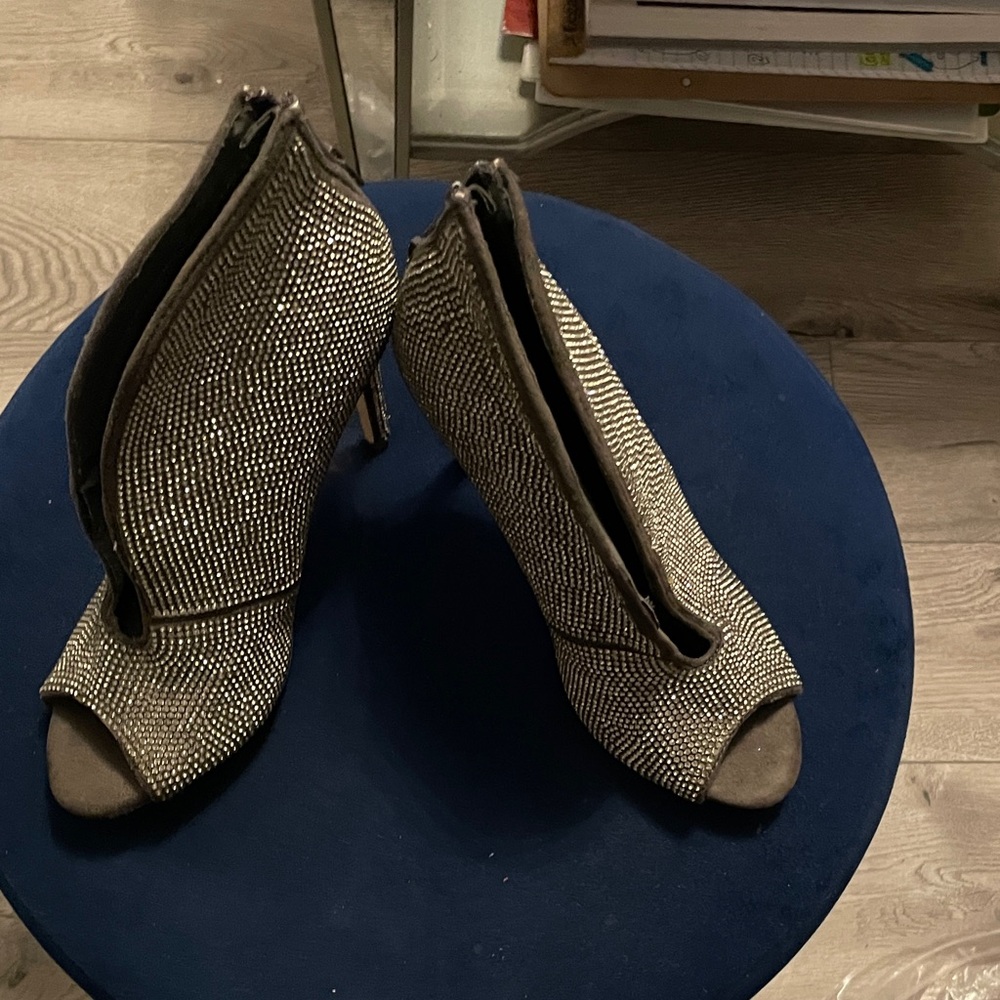 Embellished Rhinestone Peep-Toe Ankle Booties — - Picture 9 of 16